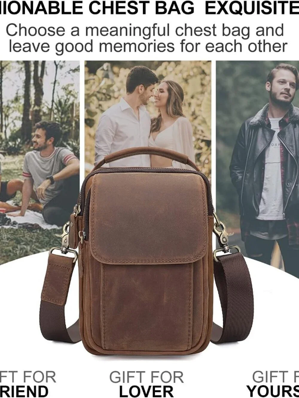 Men's Brown Leather Shoulder Sling Travel Crossbody Stylish Magnetic Buckle Bag